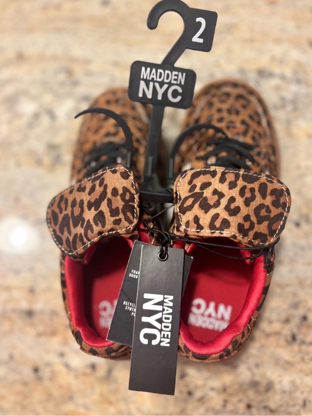Max Studio Leopard Print Kids Sneakers with Red Lining